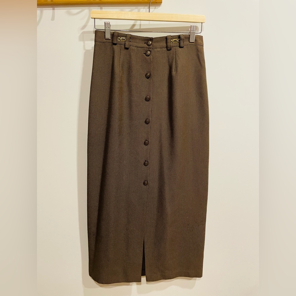 High-Waist Button-Front Pencil Skirt in Olive Green